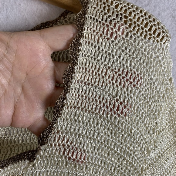 Womens Silk Blend Open Knit Crochet Sweater Top Sz M Boho Chevron Short Sleeve - Picture 5 of 12